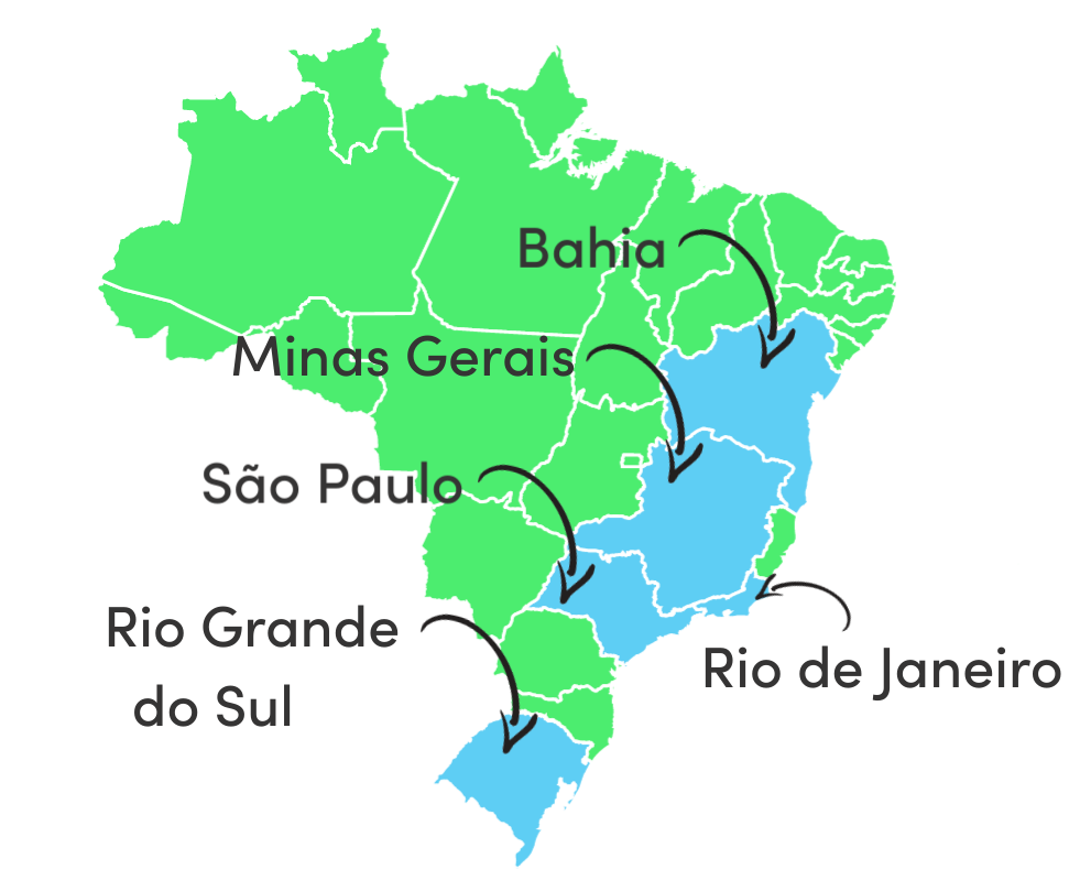 Brazil map of consumer groups and regions 