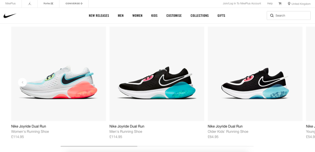 Nike website localization example-UK